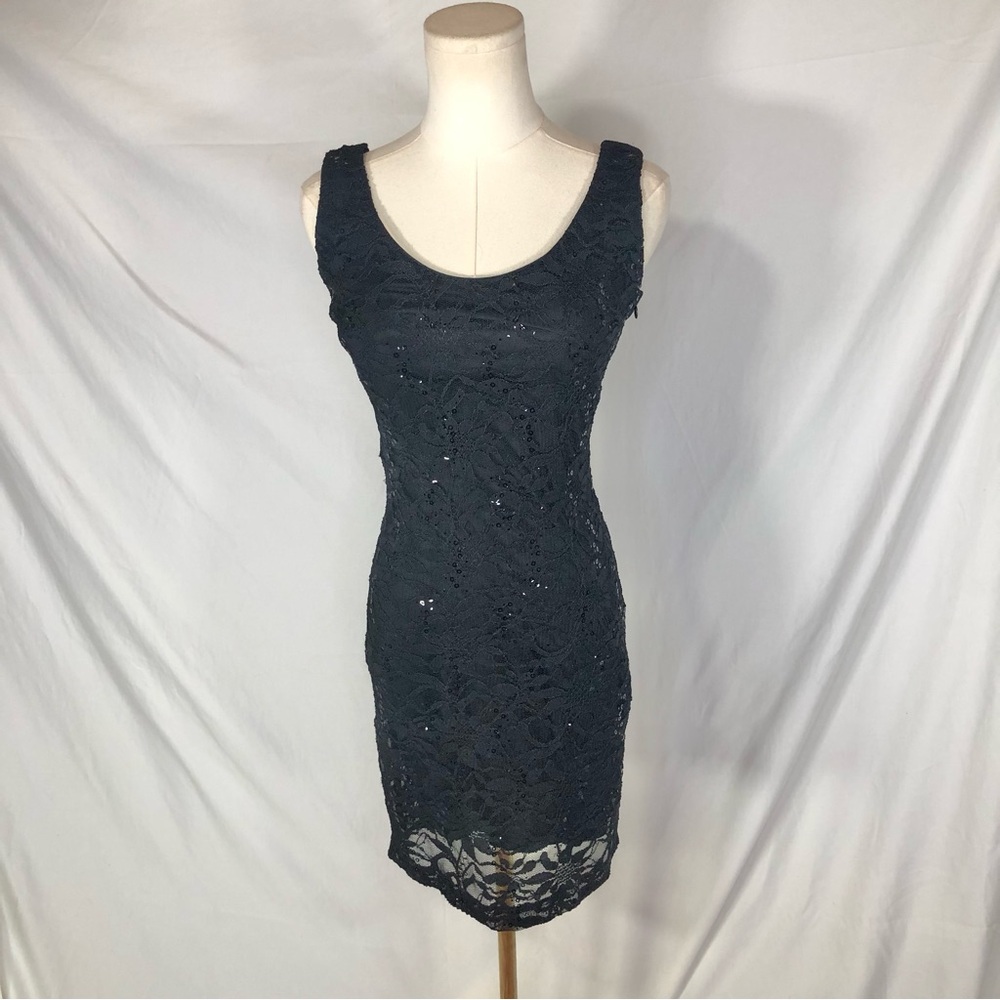 Black Sequin Lace Homecoming Prom Party Sheath Dress Size Small XS